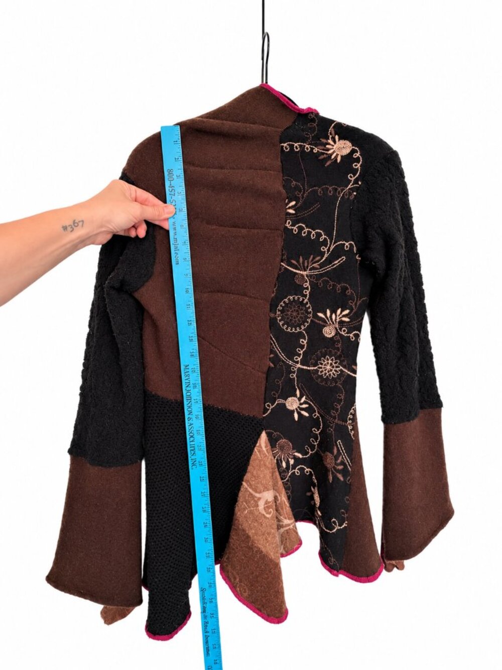 Vintage Patchwork Tunic Sweater Brown Black Asymmetric Whimsigoth Scandi Boho - Picture 6 of 6